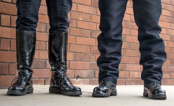 high gloss police boots